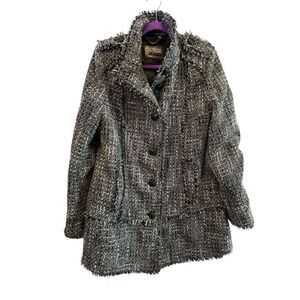 GUESS‎ Women's Tweed Overcoat Black Fringe Detail Size XL Casual Fall